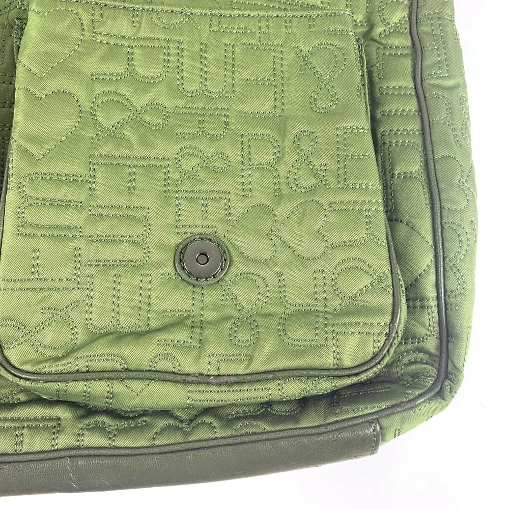 R & Em Green Quilted Messenger‎ Bag Studded Trim School Computer Sling SEE/READ